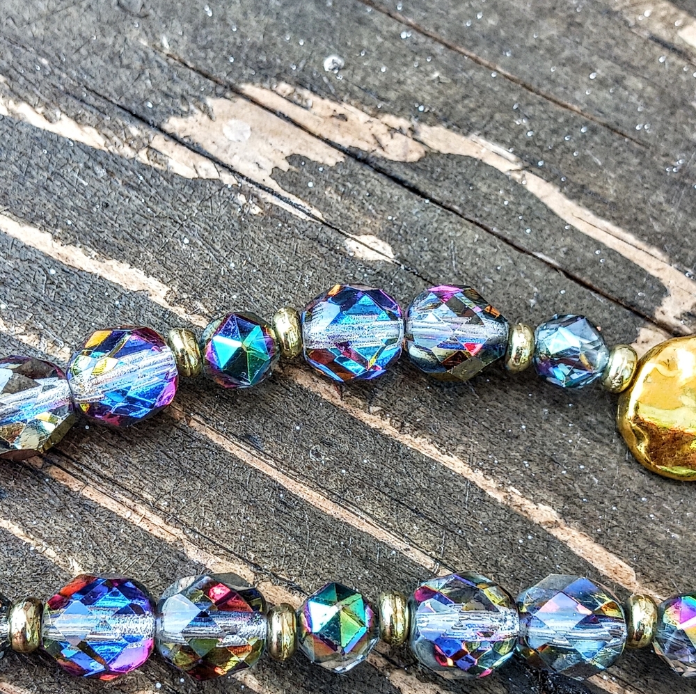 Aura geode druzy pendent necklace w/🔥polished glass beads w/ matching earrings - Picture 6 of 7